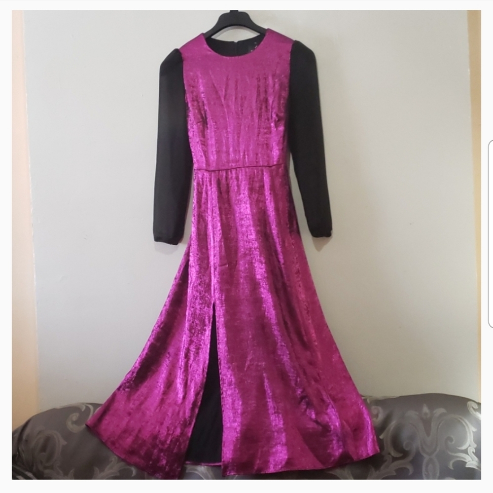Ronni Nicole pink shiny maxi dress